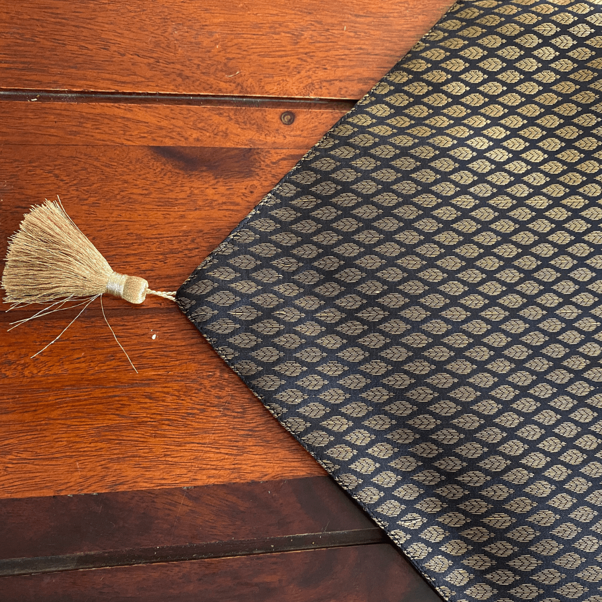 Mirage Midnight Black Brocade Table Runner 12" x 72" - Coral Slub -